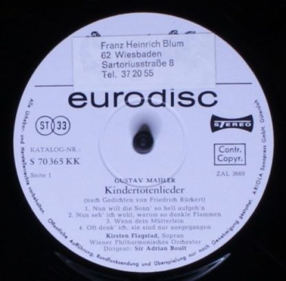 Eurodisc 70 365 KK - Kindertotenlieder - Lieder Eines Fahrenden - Image 3