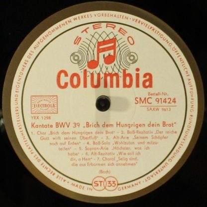 Columbia SMC 91424 - Kantaten BWV 32 und BWV 39 - Image 3