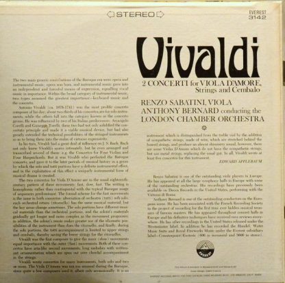 Everest SDBR 3142 - 2 Concerti For Viola D'amore, Strings And Ce - Image 2