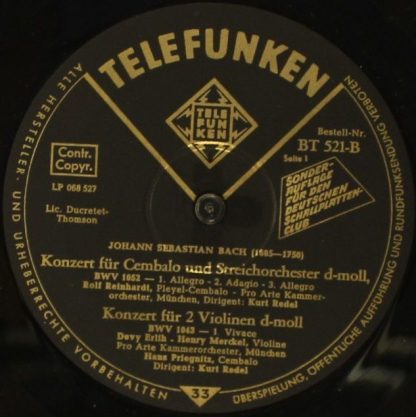 Telefunken BT 521 - Konzert für Cembalo, 2 Violinen , Violine un - Image 3