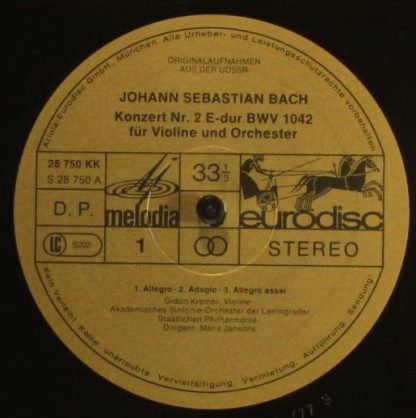 Eurodisc 28 750 KK - Concerto Nr. 2 in E BWV 1042, Sonate in e B - Image 3