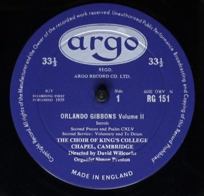 Argo RG 151 - Orlando Gibbons/ The King's College Choir Of Cambr - Image 3