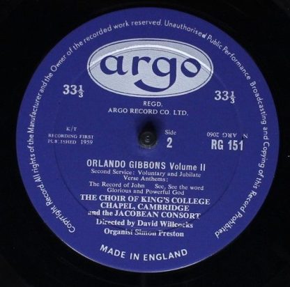 Argo RG 151 - Orlando Gibbons/ The King's College Choir Of Cambr - Image 4