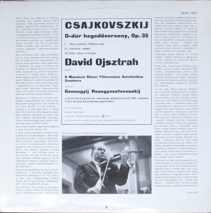 Hungaroton SLPX 12075 - Csajkovszkij - D-dúr Hegedűverseny - Dav - Image 2