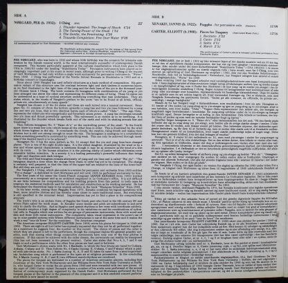 BIS LP-256 - Nørgård: I Ching, Xenakis: Psappha, Carter: Pieces - Image 2