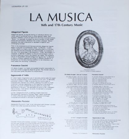 Leonarda LPI 123 - La Musica. 16th And 17th Century Music - Image 3