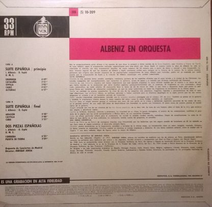 Hispavox HHS 10-209 - Albéniz En Orquesta - Image 2