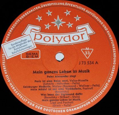 Polydor J 73 534 - Mein Ganzes Leben Ist Musik (Peter Alexander - Image 3