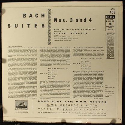 His Master's Voice ASD 405 - Bach Suites Nos. 3 And 4 - Image 2