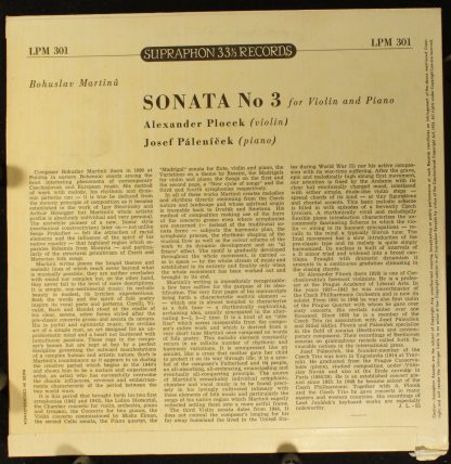 Supraphon LPM 301 - Sonata No 3 For Violin And Piano - Image 2