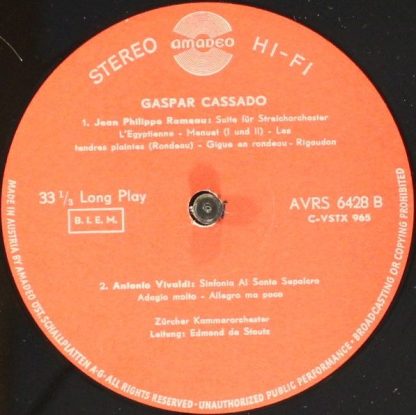 Amadeo AVRS 6428 St - Vivaldi Couperin Rameau - Gaspar Cassado, - Image 4