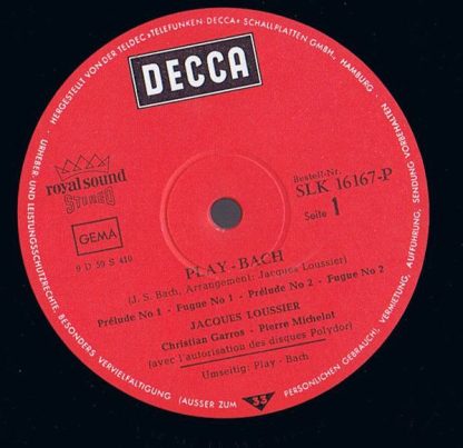 DECCA SLK 16167-P - Johann Sebastian Bach, Jacques Loussier- Chr - Image 3