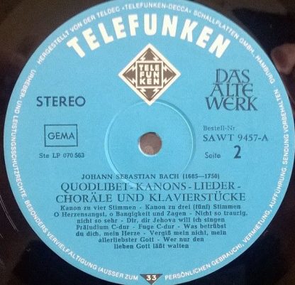 Telefunken SAWT 9457-A Ex - Quodlibet - Canons - Songs - Chorale - Image 6