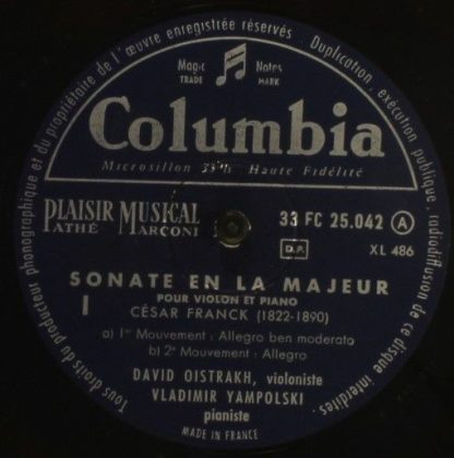 Columbia FC 25.042 - Franck : Sonate En La Majeur - Image 2