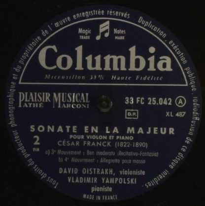 Columbia FC 25.042 - Franck : Sonate En La Majeur - Image 3