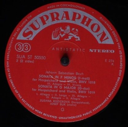 Supraphon SUA ST 50550 - Sonatas For Harpsichord And Violin Vol. - Image 6