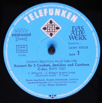 Telefunken SAWT 9552-B - Concerto For Two Harpsichords In C/ Con - Image 3