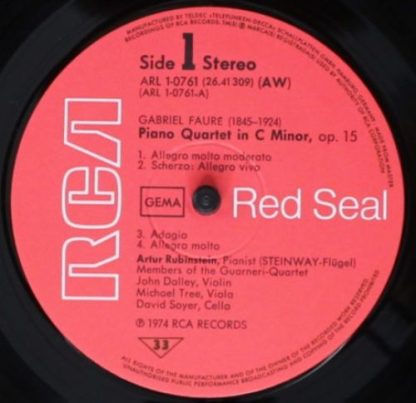 RCA Red Seal ARL1-0761 - Piano Quartet In C Minor, Op. 15 / Stri - Image 3