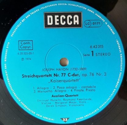 DECCA 6.42315 - Kaiserquartett Op. 76,3 / Sonnenaufgangsquartett - Image 3