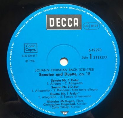 DECCA 6.42270 AS - Johann Christian Bach - Sonaten Und Duette Op - Image 3