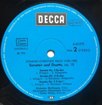 DECCA 6.42270 AS - Johann Christian Bach - Sonaten Und Duette Op - Image 4