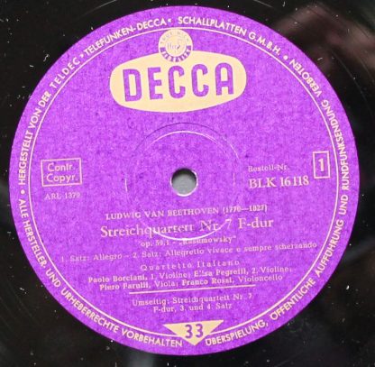 Decca True High Fidelity BLK 16118 - Streichquartett Nr.7 F-Dur - Image 3