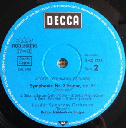 DECCA SMD 1238 - Schumann: "Rheinische" Symphonie - Mendelssohn: - Image 4