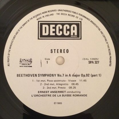 DECCA SPA 327 - Symphony No.7 / Leonore No.3 & Egmont Overtures - Image 3