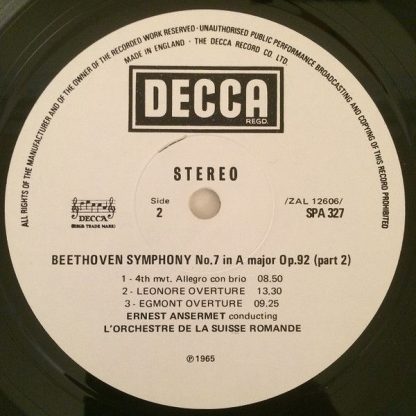 DECCA SPA 327 - Symphony No.7 / Leonore No.3 & Egmont Overtures - Image 4