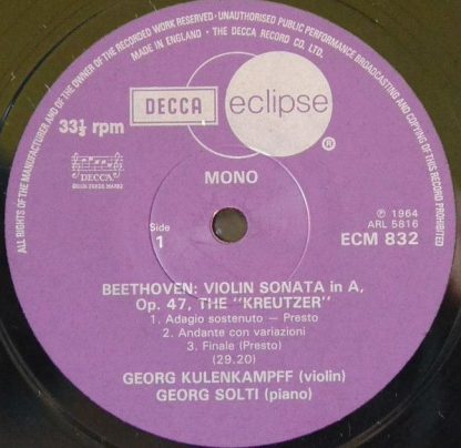 Decca Eclipse ECM 832 - Violin Sonatas - Image 2