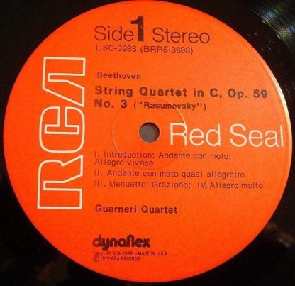 RCA Red Seal LSC-3288 - "Rasumovsky" Quartet No. 3 In C / "Harp" - Image 2