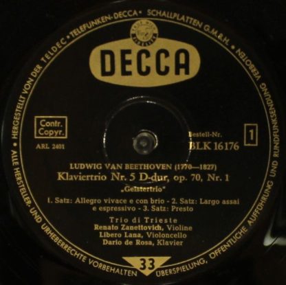 DECCA BLK 16176 - Klaviertrio Nr. 5 In D-dur, Op. 70,1 "Geistert - Image 4