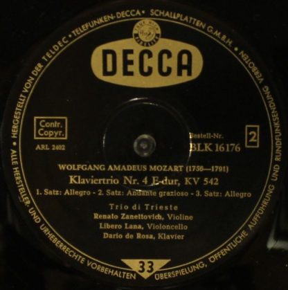 DECCA BLK 16176 - Klaviertrio Nr. 5 In D-dur, Op. 70,1 "Geistert - Image 3