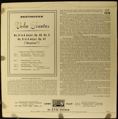 His Master's Voice ALP 1376 - Beethoven Violin Sonatas Nos. 8 An - Image 2