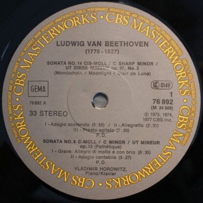 CBS Masterworks 76892 - Beethoven Sonatas: Appassionata, Patheti - Image 3