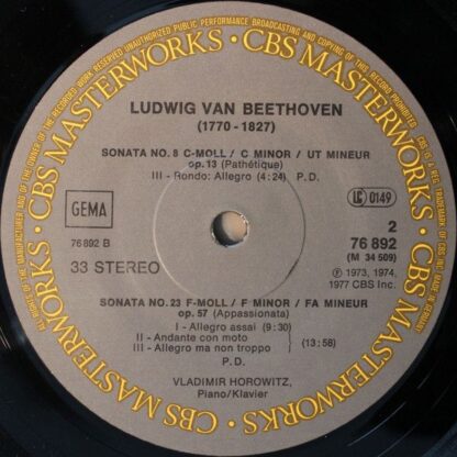 CBS Masterworks 76892 - Beethoven Sonatas: Appassionata, Patheti - Image 4